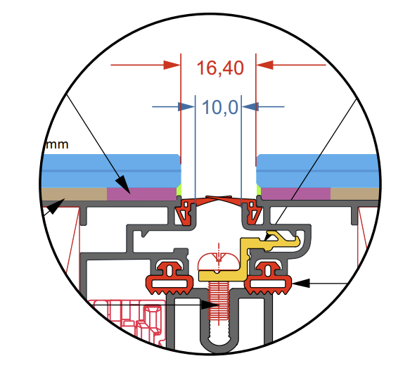 Detalhe técnico — espaçamento de 16,4mm entre vidros SG Premium